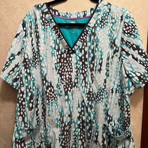 Healing hands purple label scrub top- blue/grey